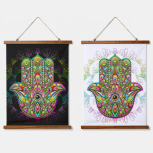 Tapiz Con Marco De Madera Hamsa Fatma Hand Psychedelic Art