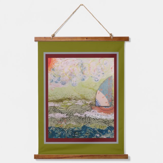 Tapiz Con Marco De Madera Hanging Tapestry - Art Deco Sailboat  (Anverso)