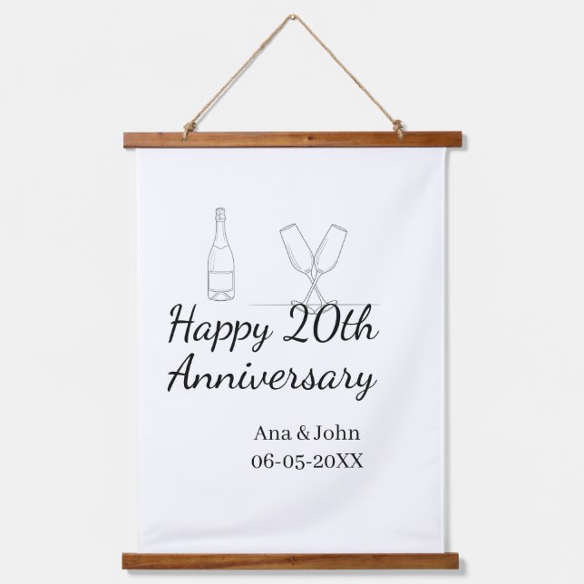 Tapiz Con Marco De Madera Happy 20th anniversary champagne bottle glass name (Anverso)