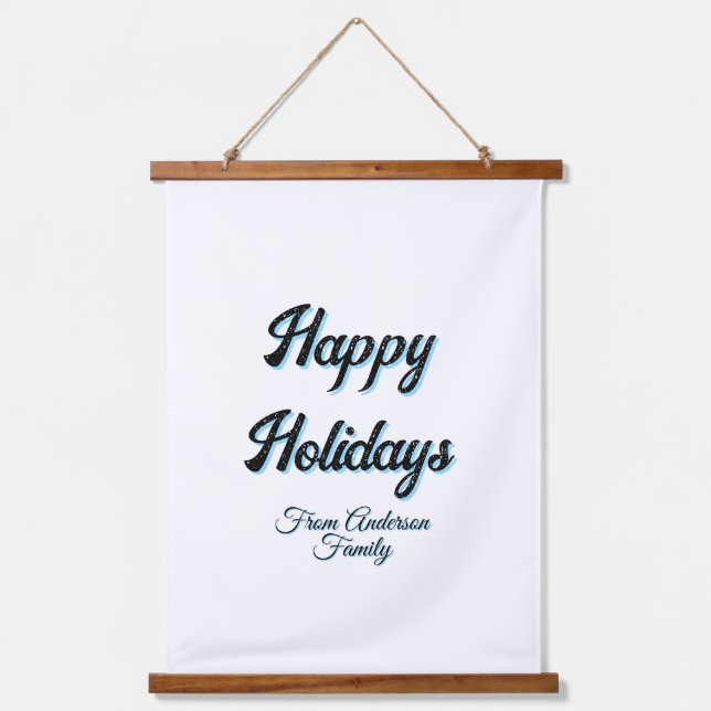 Tapiz Con Marco De Madera Happy holidays name family gifts stylish retro boh (Anverso)