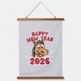 Tapiz Con Marco De Madera Happy New Year 2026: Year of the Horse Mascot