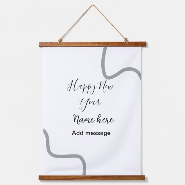 Tapiz Con Marco De Madera Happy new year name message gray simple holiday  (Anverso)