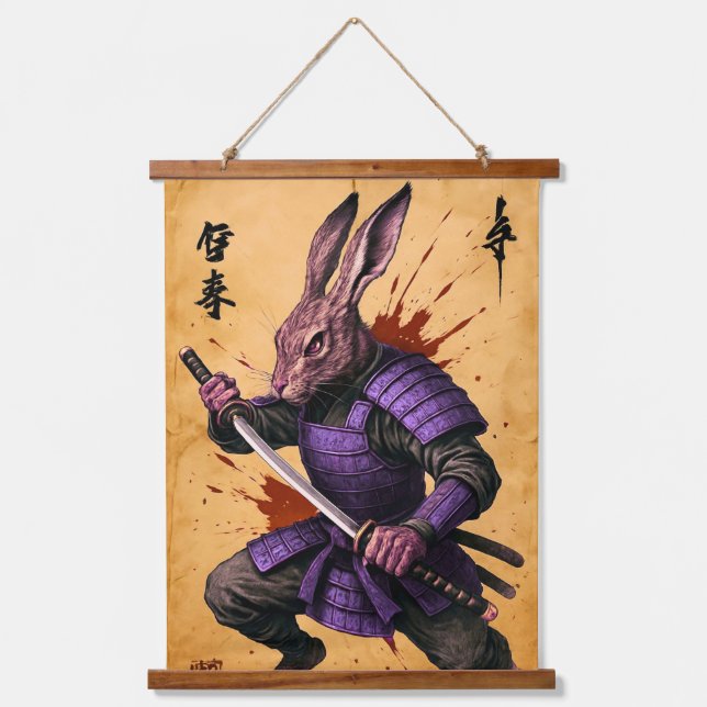Tapiz Con Marco De Madera Hare Samurai - Guerrero del Conejo - Tinta japones (Anverso)