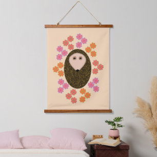 Tapiz Con Marco De Madera Hedgehog y flores somnolientas