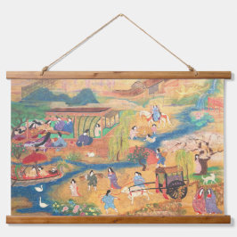 Tapiz Con Marco De Madera Heian Courtyard Scene: Tales from a Gilded Scroll