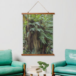 Tapiz Con Marco De Madera Helechos exuberantes creciendo en tocón de árbol
