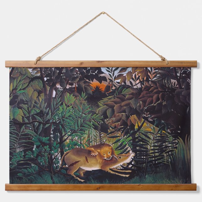 Tapiz Con Marco De Madera Henri Rousseau - El león hambriento (Anverso )