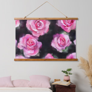Tapiz Con Marco De Madera Hermosa colección de rosas rosa color de agua mode