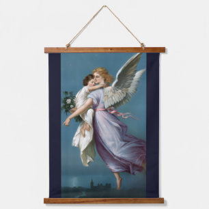 Tapiz Con Marco De Madera Hermosa pintura del ángel de la guarda