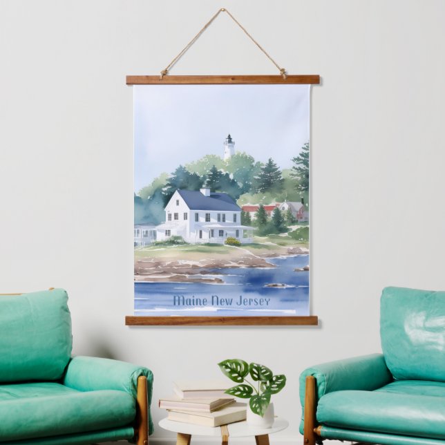 Tapiz Con Marco De Madera Hermoso arte acuático de Maine New Jersey (Sala de estar)