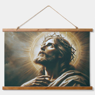 Tapiz Con Marco De Madera Hermoso retrato de Jesús con la corona 