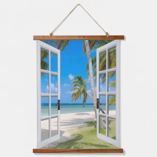 Tapiz Con Marco De Madera Hermoso tema de la playa Ventana Vista Tapiz