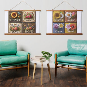 Tapiz Con Marco De Madera Hermosos Rótulos de madera en 3D con floral ascend