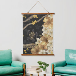 Tapiz Con Marco De Madera Hibiscus dorado y Tapa Fusion