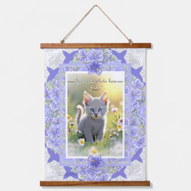 Tapiz Con Marco De Madera Hibiscus & lace BLUE (Anverso)