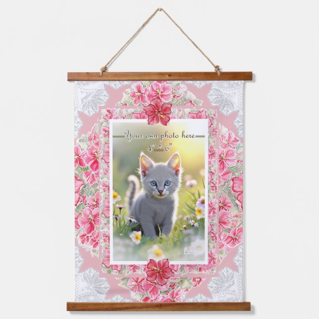 Tapiz Con Marco De Madera Hibiscus & lace RED (Anverso)