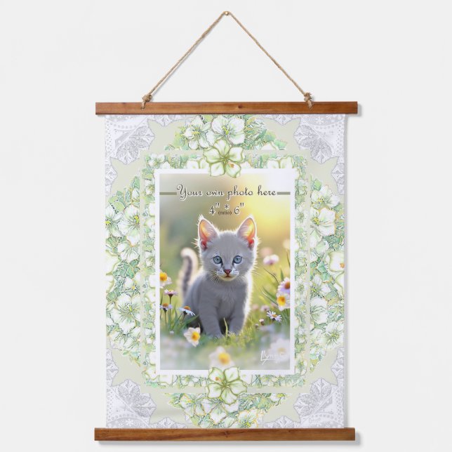 Tapiz Con Marco De Madera Hibiscus & lace WHITE (Anverso)