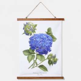 Tapiz Con Marco De Madera Hidrangea Azul "Ola Azul" Arte Botánico Floral