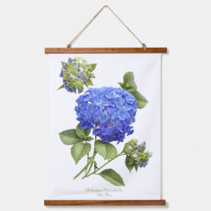 Tapiz Con Marco De Madera Hidrangea Azul "Ola Azul" Arte Botánico Floral
