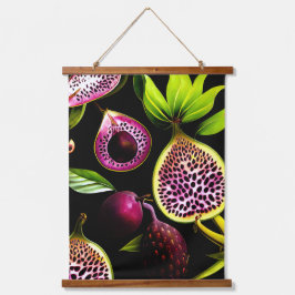 Tapiz Con Marco De Madera Higos vintage y Fruta Dragón Negro Botánico