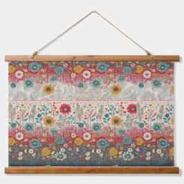 Tapiz Con Marco De Madera Hippie retro: Jardín de flores rojas