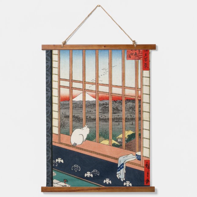Tapiz Con Marco De Madera Hiroshige Utagawa - Campos de arroz de Asakusa (Anverso)
