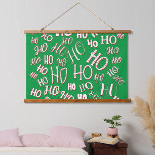 Tapiz Con Marco De Madera HO HO HO Navidades de texto patrón de texto rojo b