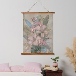 Tapiz Con Marco De Madera Hojas y flores tropicales vintage
