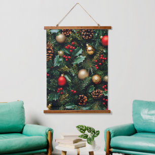 Tapiz Con Marco De Madera Holly Berry Winter Wonderland