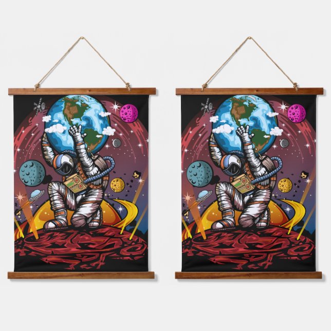 Tapiz Con Marco De Madera Hombre del espacio de Atlas (Doble)