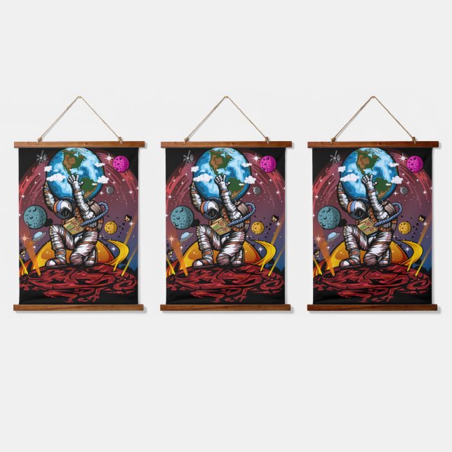 Tapiz Con Marco De Madera Hombre del espacio de Atlas (Triple)