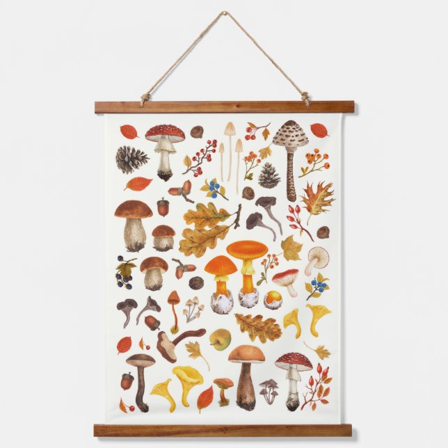 Tapiz Con Marco De Madera Hongos salvajes en blanco roto (Anverso)