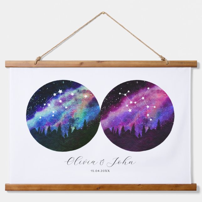 Tapiz Con Marco De Madera Horoscopio Pareja Personalizada Aquarius Sagittari (Anverso )