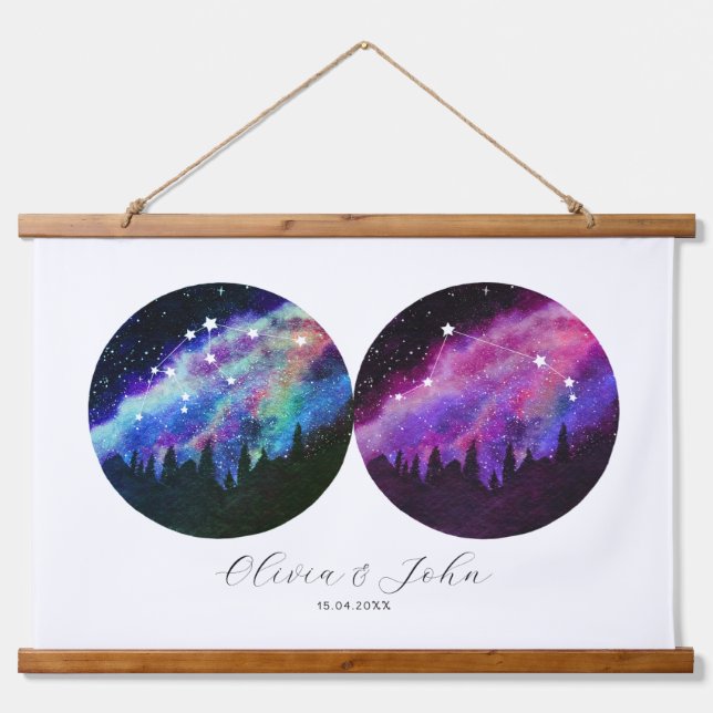 Tapiz Con Marco De Madera Horóscopo de parejas personalizadas Aquarius Aries (Anverso )