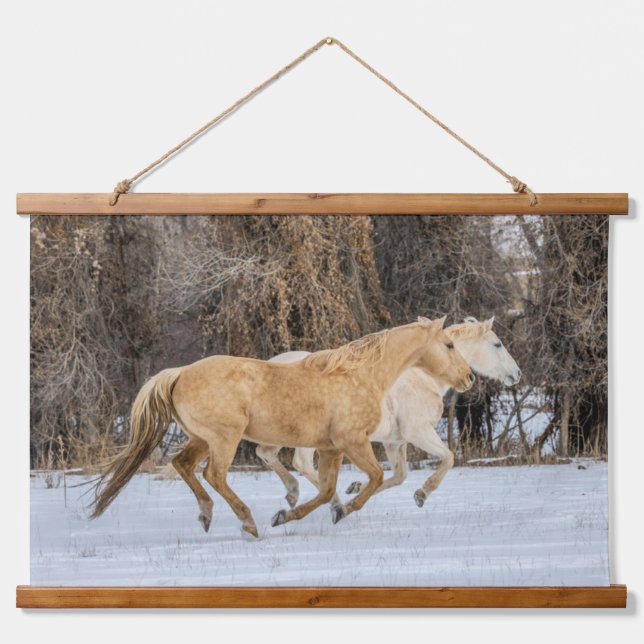 Tapiz Con Marco De Madera Horses Running in Snow (Anverso )