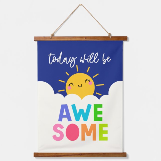 Tapiz Con Marco De Madera Hoy será asombroso (Anverso)