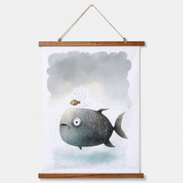 Tapiz Con Marco De Madera Huella acuática de peces