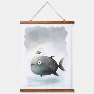 Tapiz Con Marco De Madera Huella acuática de peces
