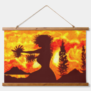 Tapiz Con Marco De Madera Hula Palms de Hawaii Sunset