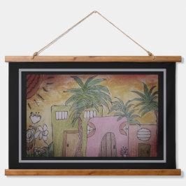 Tapiz Con Marco De Madera Huts & Palm Trees