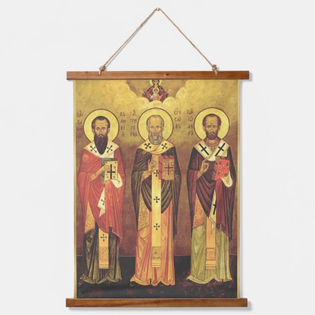 Tapiz Con Marco De Madera Icono ortodoxo de 3 Santos Jerarcas (Anverso)