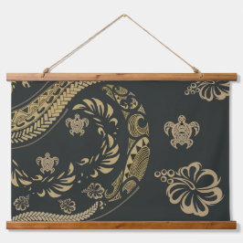 Tapiz Con Marco De Madera Iconos de Tapa de Hawái Contrarios