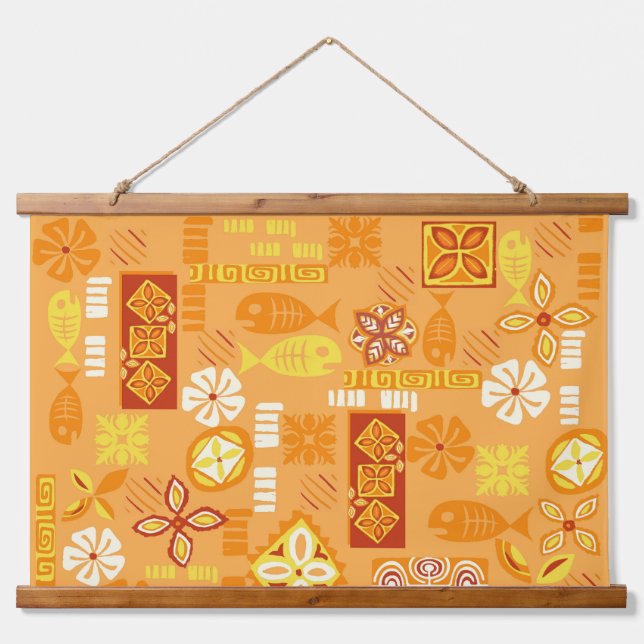 Tapiz Con Marco De Madera Iconos hawaianos contemporáneos (Anverso )