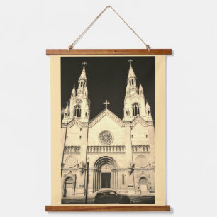 Tapiz Con Marco De Madera Iglesia católica de San Pedro y San Pablo en sepia
