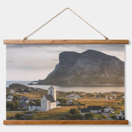 Tapiz Con Marco De Madera Iglesia de las Islas Lofoten de Noruega