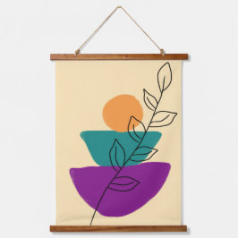 Tapiz Con Marco De Madera Ilustración boho de hojas