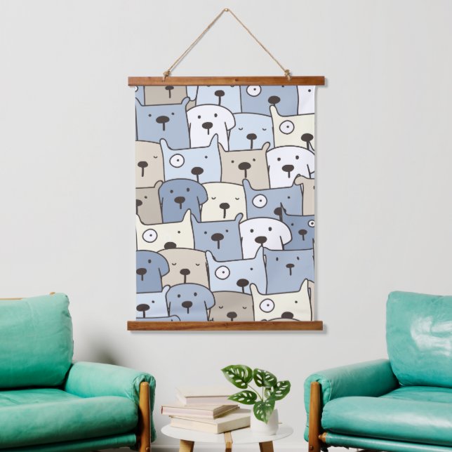 Tapiz Con Marco De Madera Ilustración de animales (Sala de estar)