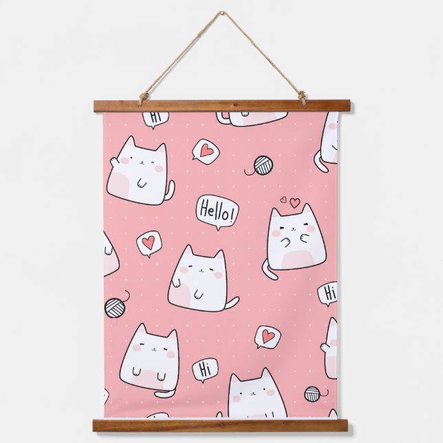 Tapiz Con Marco De Madera Ilustración de gato (Anverso)