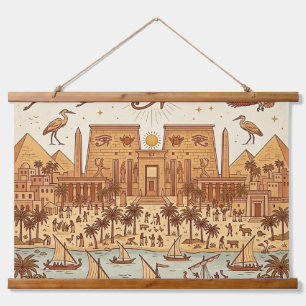 Tapiz Con Marco De Madera Ilustración de la ciudad boho antigua egipcia-Terr
