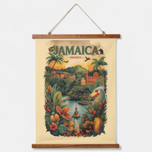 Tapiz Con Marco De Madera Ilustración de viaje a Jamaica de estilo vintage